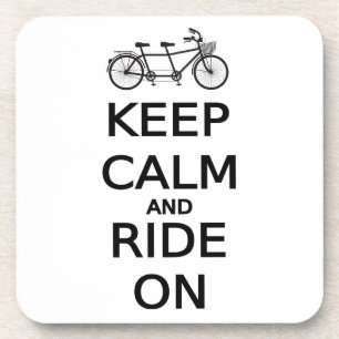 keep calm and ride on word art, text design drink coaster