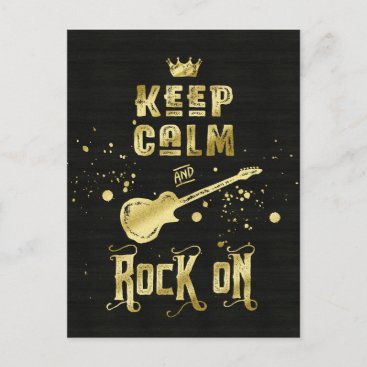 Keep Calm and Rock On Electric Guitar Typography Postcard