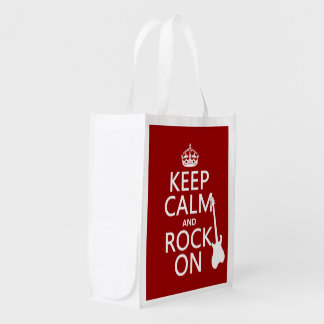 Keep Calm and Rock On (guitar)(any color) Reusable Grocery Bag