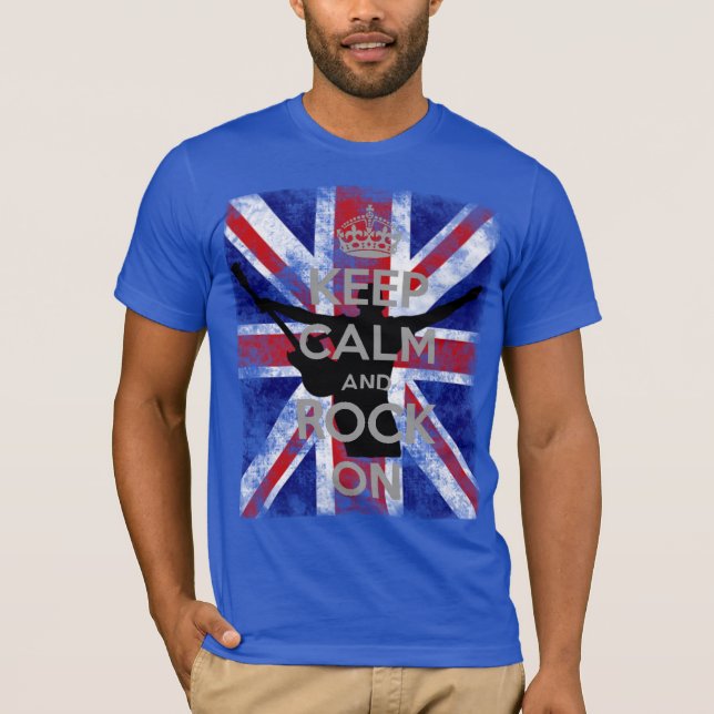 Keep Calm and Rock On UK Flag T-Shirt (Front)