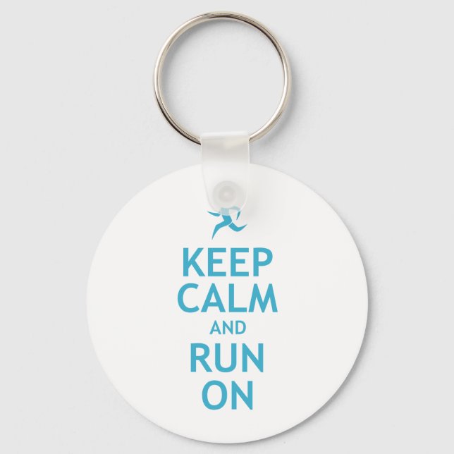 Keep Calm and Run On (blue) Keychain (Front)