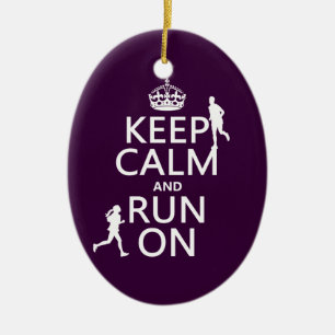 Keep Calm and Run On (customizable colors) Ceramic Ornament
