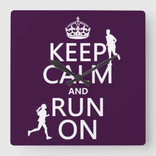 Keep Calm and Run On (customizable colors) Square Wall Clock