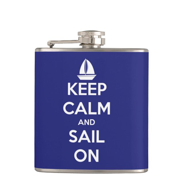 Keep Calm and Sail On Blue Personalized Flask (Front)