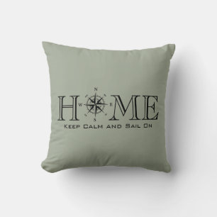 Keep Calm and Sail On nautical gray Throw Pillow