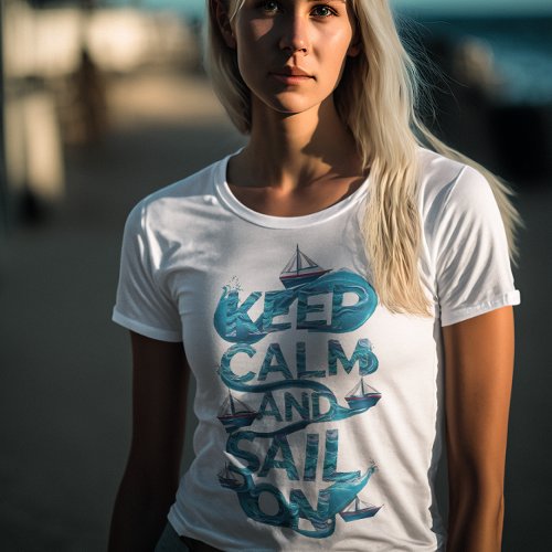 Keep Calm and Sail On With Ocean Waves Graphic T_Shirt