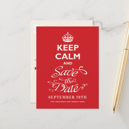Keep Calm And Save The Date Flourish Script Funny Announcement Postcard