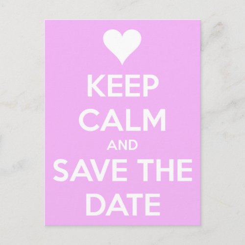 Keep Calm and Save the Date Pink Announcement Postcard