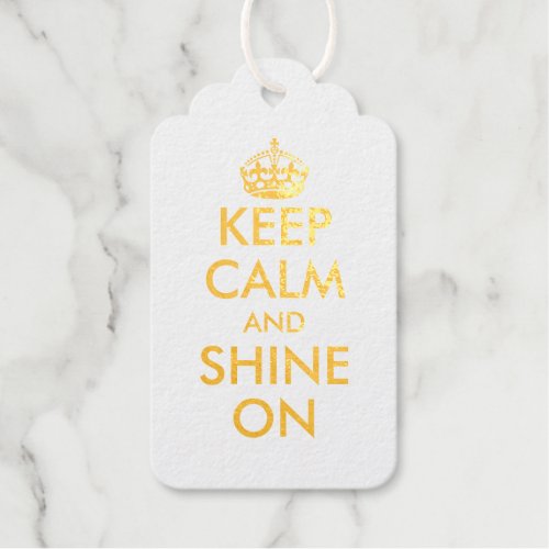 Keep calm and shine on gold wedding favor tags
