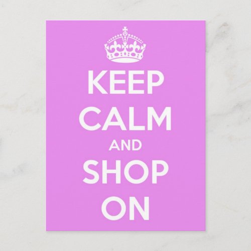 Keep Calm and Shop On Pink Postcard