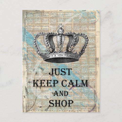Keep Calm and Shop Vintage Abstract Art Design Postcard