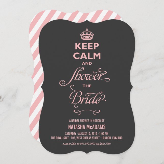 Keep Calm And Shower The Bride Pink Text Funny Invitation (Front/Back)
