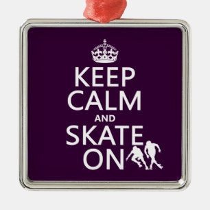 Keep Calm and Skate On (rollerskaters) Metal Ornament
