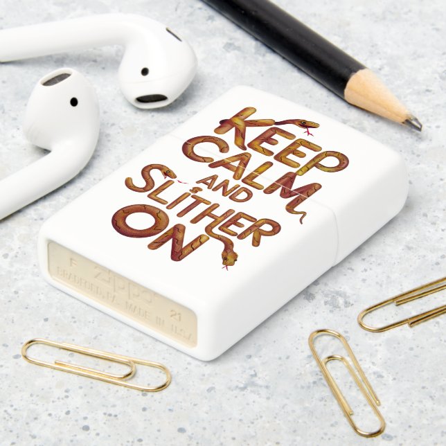 Keep Calm And Slither On Zippo Lighter (On Table 2)