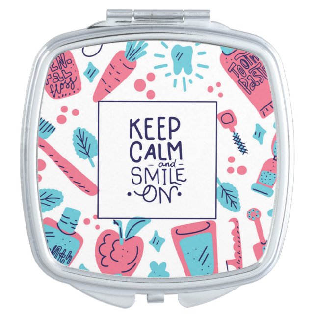Keep Calm And Smile On | Cute Phrase Compact Mirror (Front)