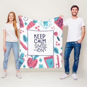 Keep Calm And Smile On   Cute Phrase Fleece Blanket