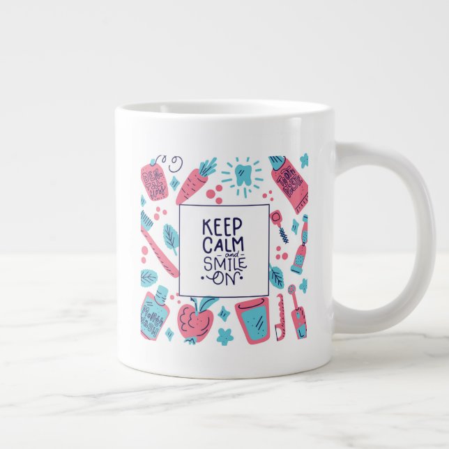 Keep Calm And Smile On | Cute Phrase Giant Coffee Mug (Right)