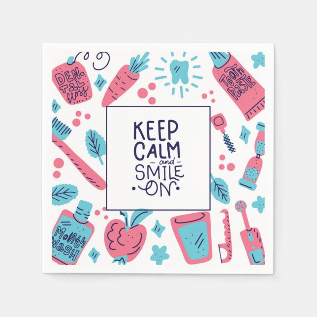 Keep Calm And Smile On | Cute Phrase Napkins (Front)