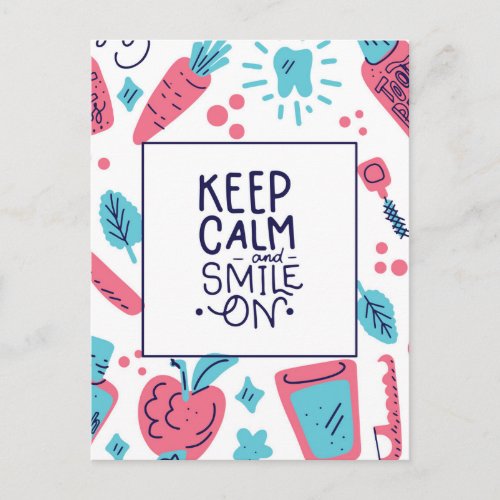 Keep Calm And Smile On  Cute Phrase Postcard