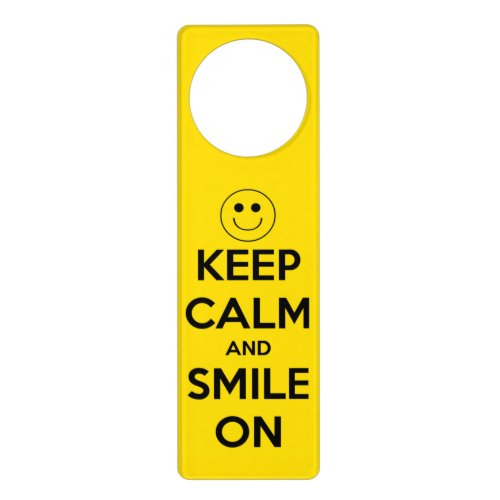 Keep Calm and Smile On Yellow and Black Door Hanger