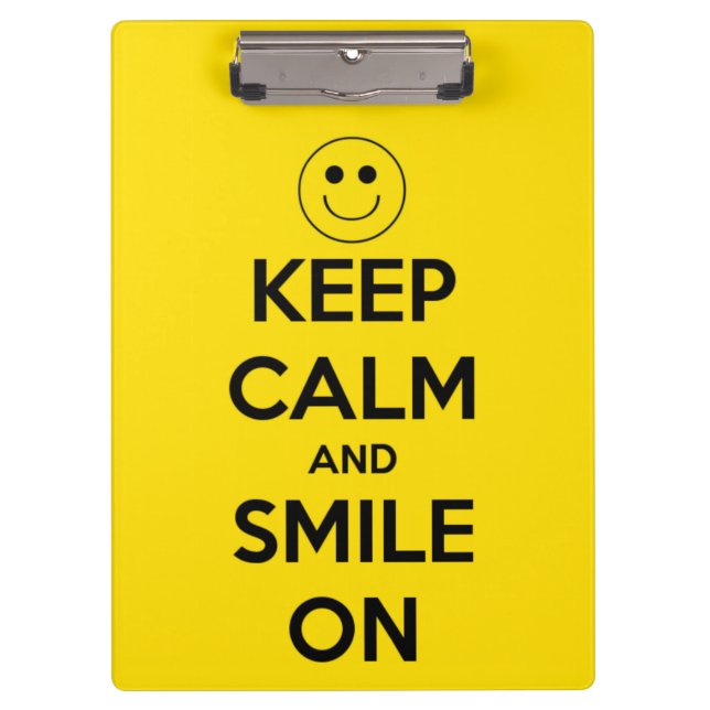 Keep Calm and Smile On Yellow Personalized Clipboard (Front)