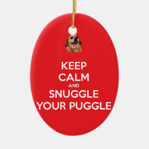 Keep Calm and Snuggle Your Puggle ORNAMENT - Red