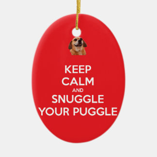 Keep Calm and Snuggle Your Puggle ORNAMENT - Red