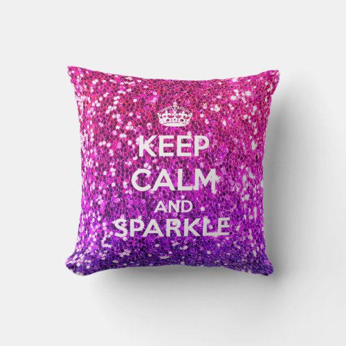 Keep Calm and Sparkle Glitter LookLike Rainbow Throw Pillow