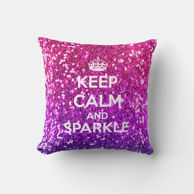 Keep Calm and Sparkle Glitter LookLike Rainbow Throw Pillow (Front)