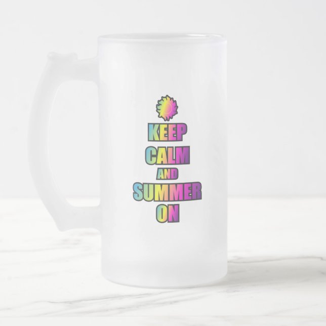 Keep Calm And Summer On Frosted Glass Beer Mug (Left)