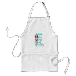 Keep calm and surf on brunette girl Card Adult Apron