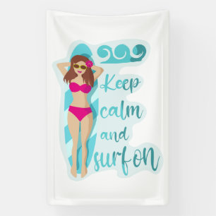 Keep calm and surf on brunette girl Card Banner