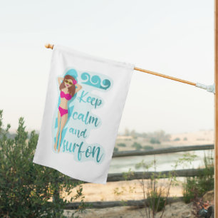 Keep calm and surf on brunette girl Card House Flag
