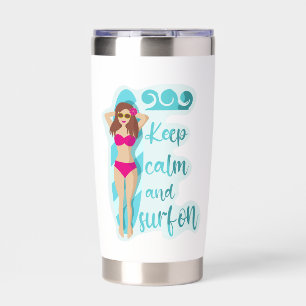 Keep calm and surf on brunette girl Card Insulated Tumbler
