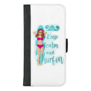 Keep calm and surf on brunette girl Card iPhone 8/7 Plus Wallet Case