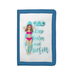 Keep calm and surf on brunette girl Card Trifold Wallet