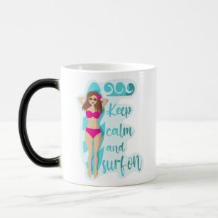 Keep calm and surf on brunette girl  magic mug