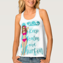 Keep calm and surf on brunette girl