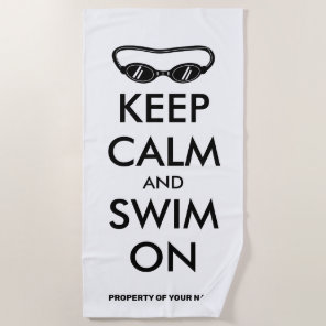Keep calm and swim beach towel gift for swimmer