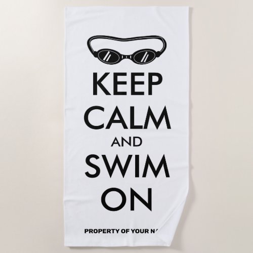 Keep calm and swim beach towel gift for swimmer