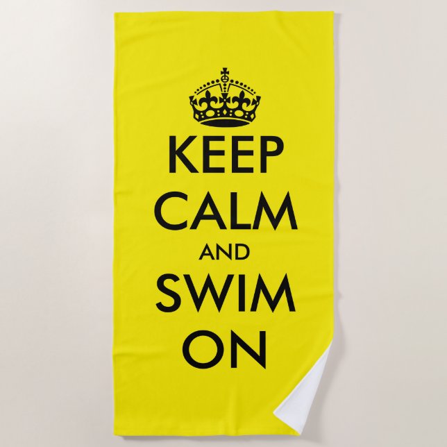 Keep calm and swim on funny yellow beach towel (Front)
