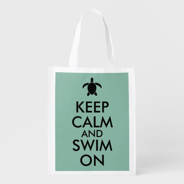 Keep Calm and Swim On Honu Sea Turtle Custom Reusable Grocery Bag (Front)