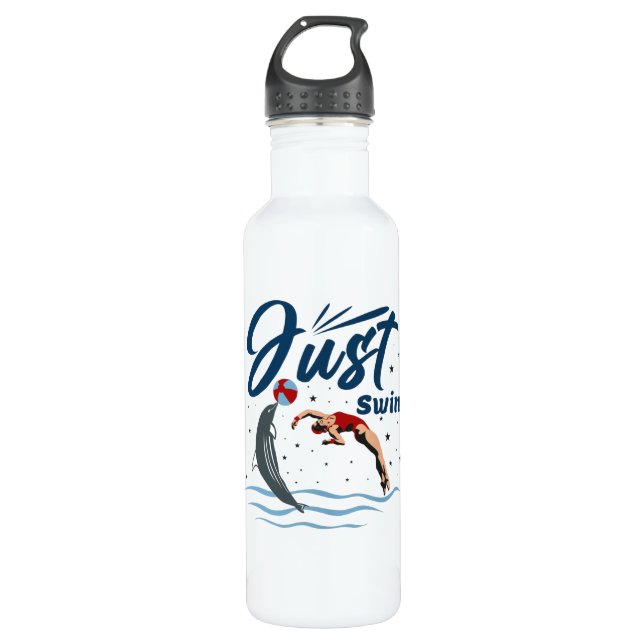 Keep Calm and Swim On - Swimmer Design Stainless Steel Water Bottle (Front)