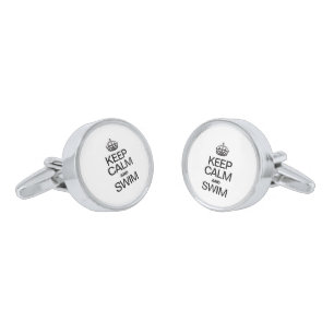KEEP CALM AND SWIM SILVER CUFFLINKS