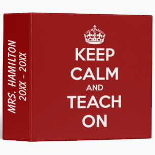 Keep Calm and Teach On Nautical Red Personalized 3 Ring Binder