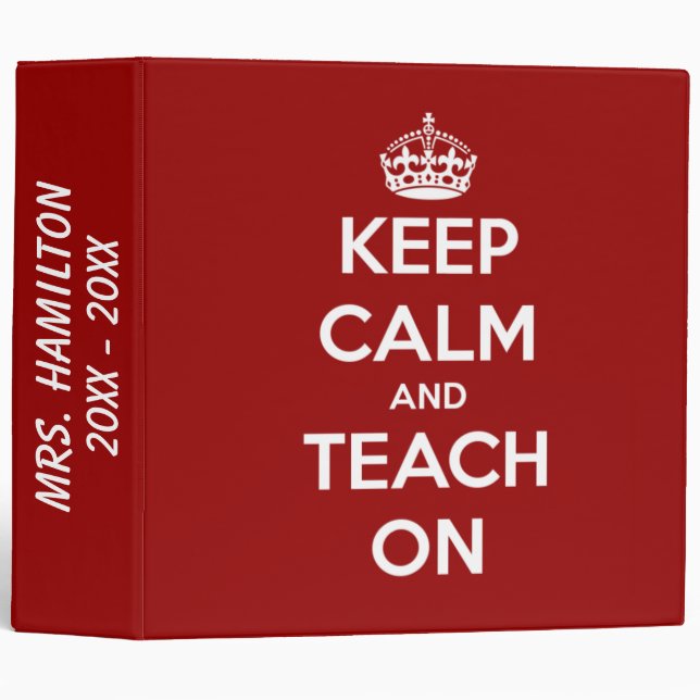 Keep Calm and Teach On Nautical Red Personalized 3 Ring Binder (Front/Spine)
