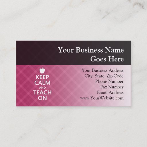 Customizable Keep Calm and Teach On, Pink Plaid Business Card Templates