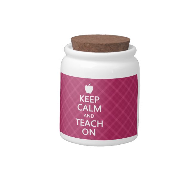 Keep Calm and Teach On, Pink Plaid Desk Jar (Left)