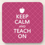 Keep Calm and Teach On, Pink Plaid Drink Coaster