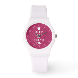 Keep Calm and Teach On, Pink Plaid Watch